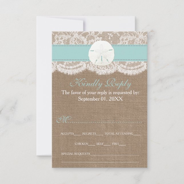 Turquise Sand Dollar Beach Wedding Collection OSA Kort (Framsida)