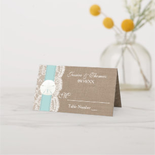 Turquise Sand Dollar Beach Wedding Collection Placeringskort