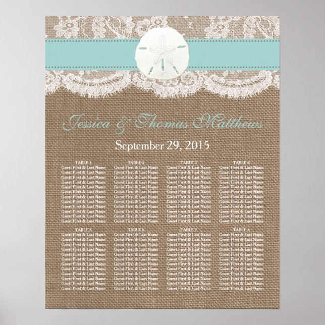 Turquise Sand Dollar Beach Wedding Collection Poster (Framsidan)