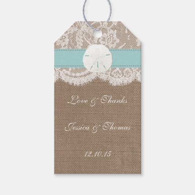 Turquise Sand Dollar Beach Wedding Collection Presentetikett (Framsidan)