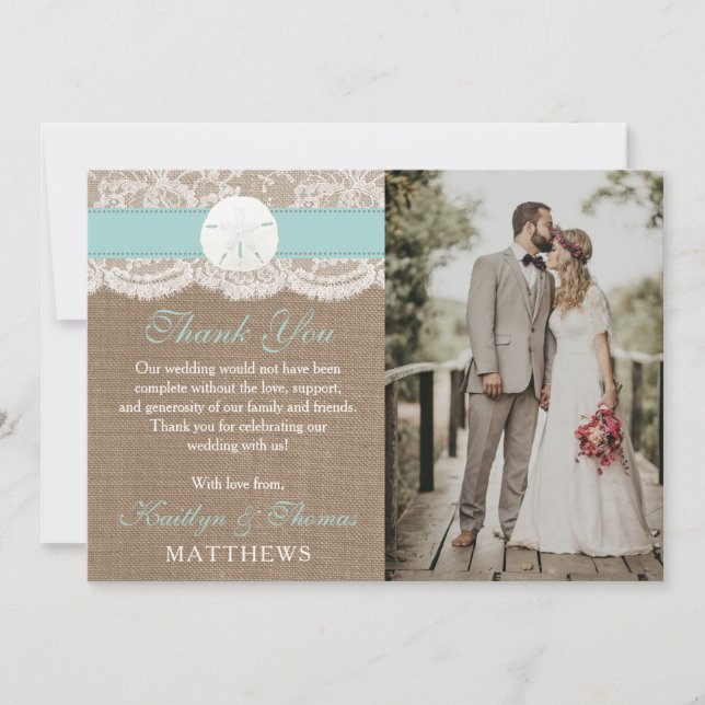 Turquise Sand Dollar Beach Wedding Collection Tack Kort (Framsida)