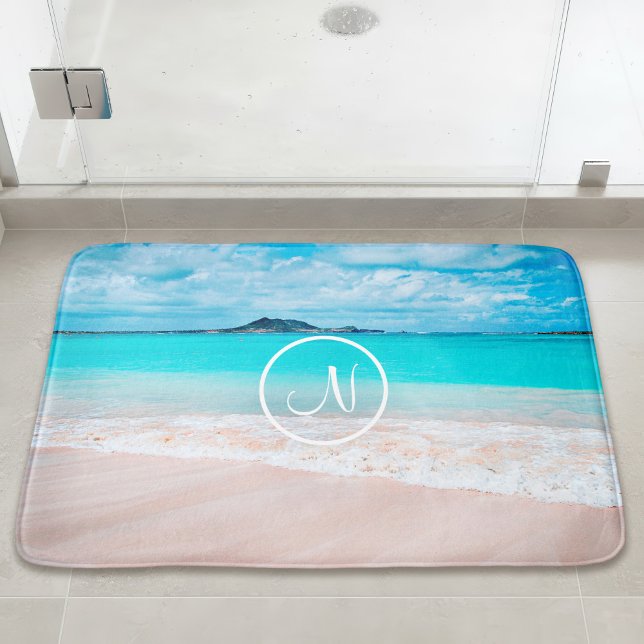 Turquise Sea sandstrand anpassningsbar-monogram Badrumsmatta (Skapare uppladdad)