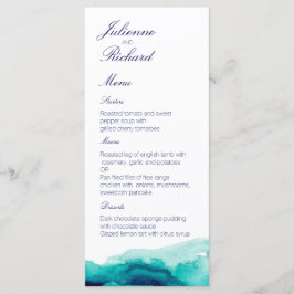 Turquise Sea Teal Watercolor Bröllop Menu Meny