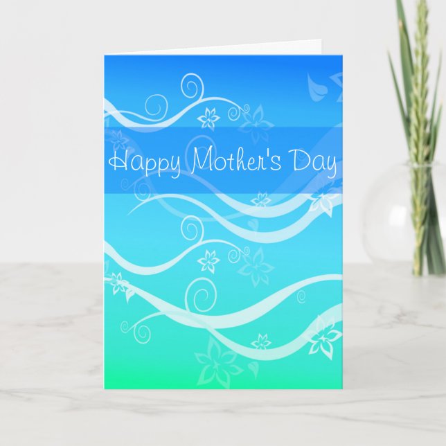 Turquise Sea White Swirls Mors dag Card Kort (Framsida)