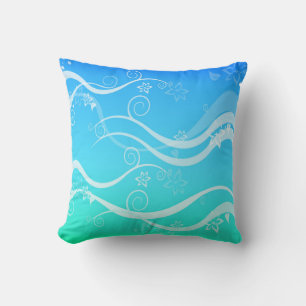 Turquise Sea White Swirls Pillow Kudde