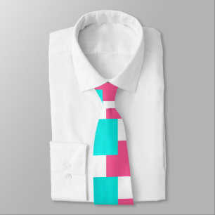 Turquise Shock rosa White Färg Block Mönster Slips