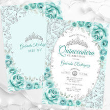 Turquise Silver Blommigt Quinceanera