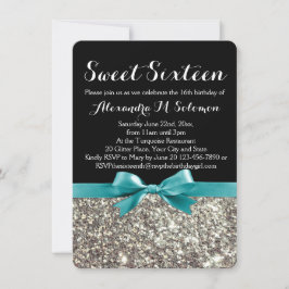 Turquise Silver Glitter Sweet 16-partsinbjudan Inbjudningar