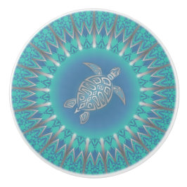 Turquise Silver Sea Turtle | Nautical Cabinet Knopp