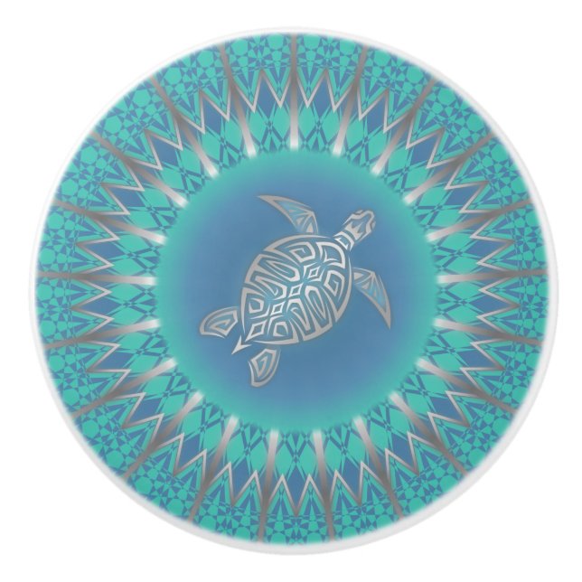Turquise Silver Sea Turtle | Nautical Cabinet Knopp (Framsidan)