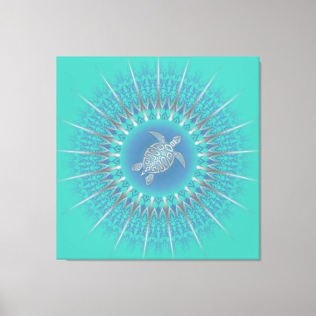 Turquise Silver Turtle Mandala-kusten Canvastryck (Framsida)