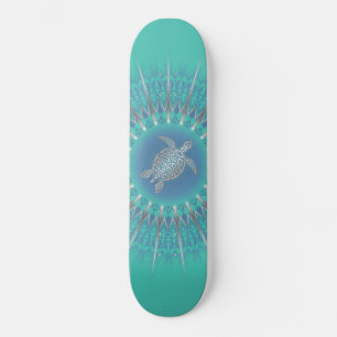 Turquise Silver Turtle Mandala Mini Skateboard Bräda 18,5 Cm