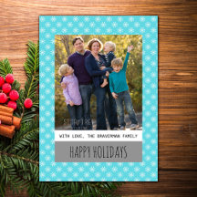 Turquise Simple Snowflake Helgdag Photo Flat Card