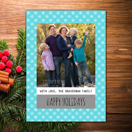 Turquise Simple Snowflake Helgdag Photo Flat Card Julkort