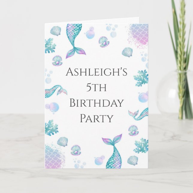 Turquise Sjöjungfru Thmet Birthday Inbjudan (Framsida)