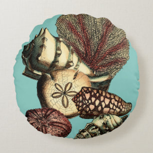 Turquise Snäcka och Red Coral Collection Rund Kudde