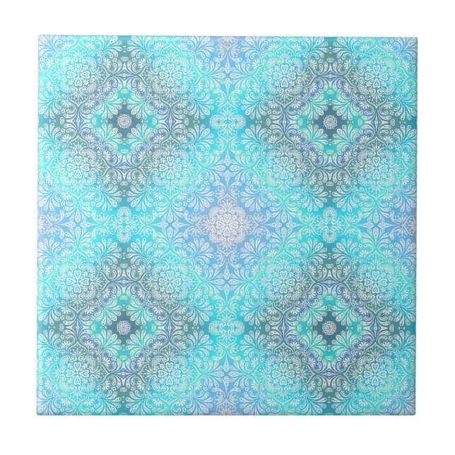 Turquise Snöre Mandala Kakelplatta (Framsidan)