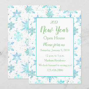 Turquise Snowflake New Year Open House-inbjudan Inbjudningar