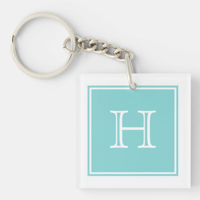 Turquise Square Monogram Acrylic Keychain (Framsidan)