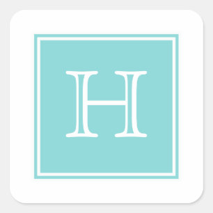 Turquise Square Monogram Stickers Fyrkantigt Klistermärke