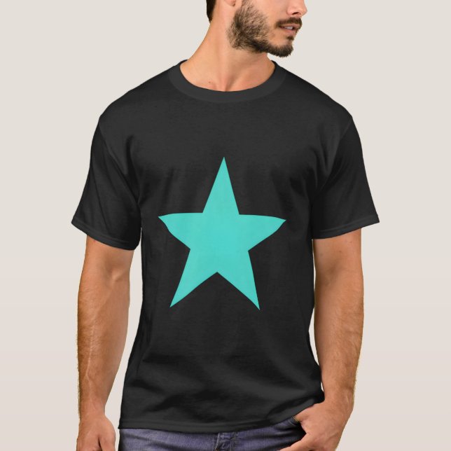 Turquise Star på Många Färg T Shirt (Framsida)