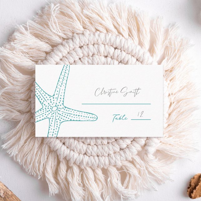 Turquise Starfish Bröllop Placecards Placeringskort (Skapare uppladdad)