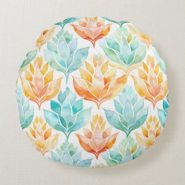 Turquise Tangerine Abstract Floral Rund Kudde