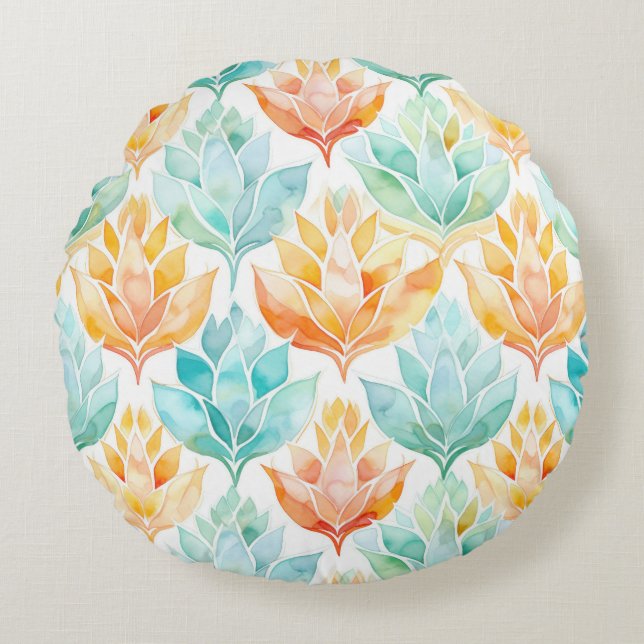 Turquise Tangerine Abstract Floral Rund Kudde (Framsidan)