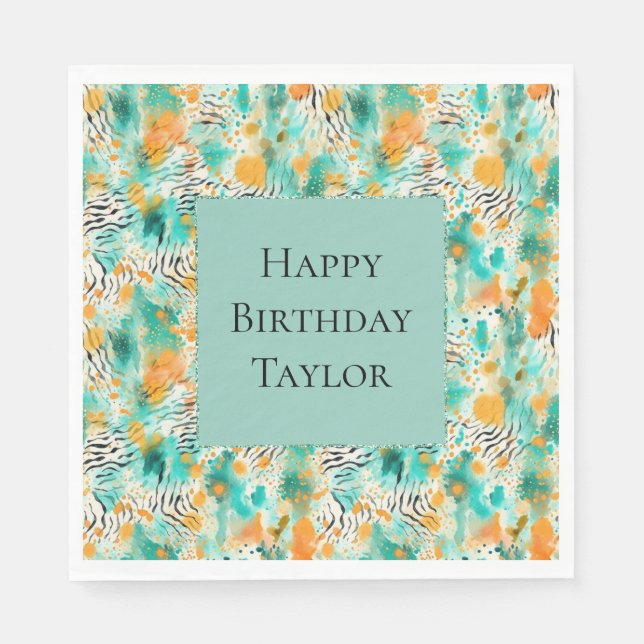 Turquise Tangerine Zebra Abstrakt Pappersservett (Framsidan)