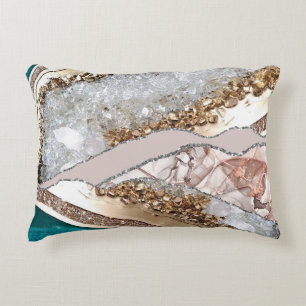 Turquise Teal Agate Guld Glitter Prydnadskudde