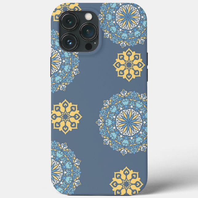 Turquise Teal Blue an gult Mandala Art Mönster (Baksida)