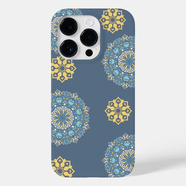 Turquise Teal Blue an gult Mandala Art Mönster (Baksida)