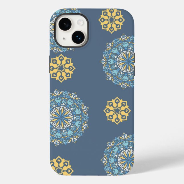 Turquise Teal Blue an gult Mandala Art Mönster (Baksida)