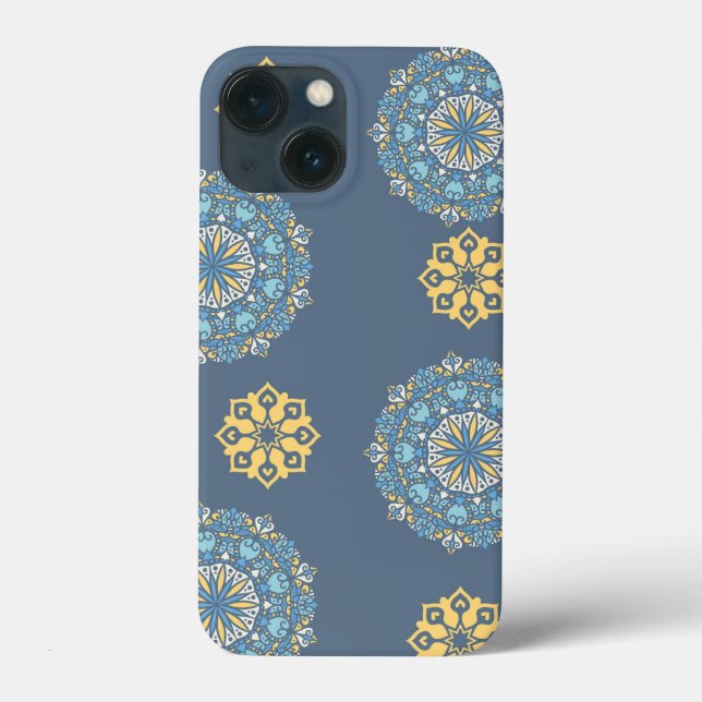 Turquise Teal Blue an gult Mandala Art Mönster (Baksida)