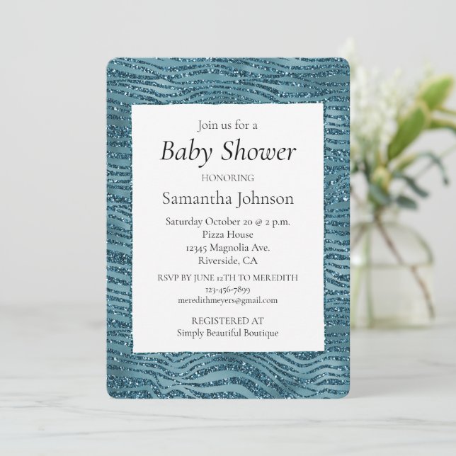 Turquise Teal Blue Glitter Zebra tryck Inbjudningar (Stående Fram)