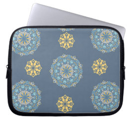 Turquise, Teal Blue och Gult Mandala Art Patte Laptop Fodral
