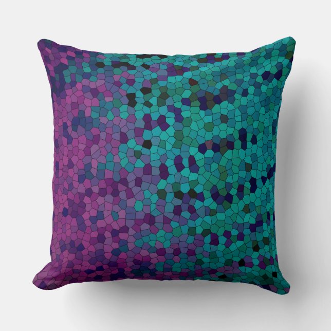 Turquise Teal Blue och Lila Violet Mosaic Kudde (Framsida)