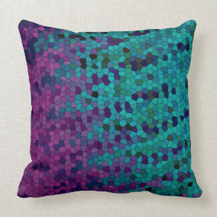 Turquise Teal Blue och Lila Violet Mosaic Kudde