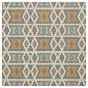 Turquise Teal Blue Orange Aztec Mosaic Mönster Tyg