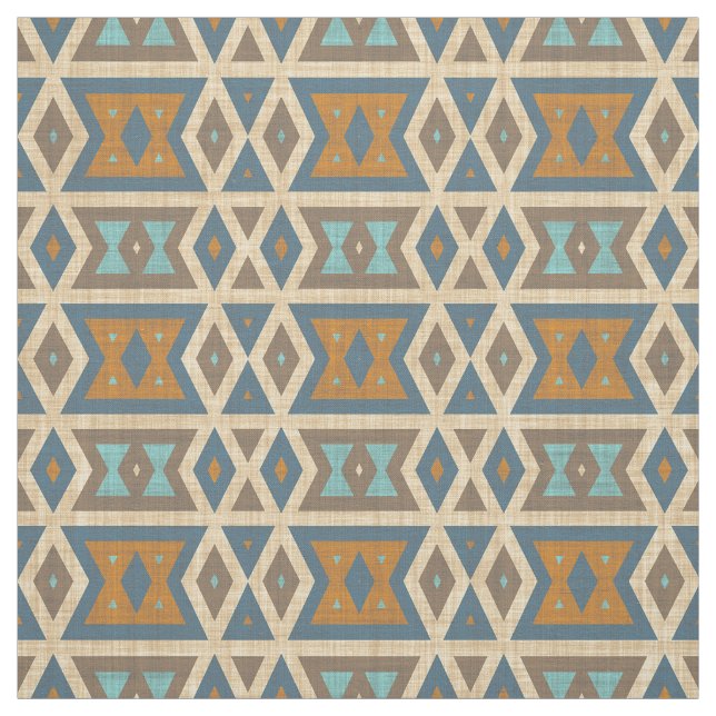 Turquise Teal Blue Orange Aztec Mosaic Mönster Tyg (Provkarta)