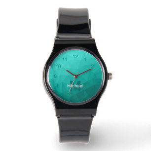 Turquise teal geometric mönster Monogram Armbandsur