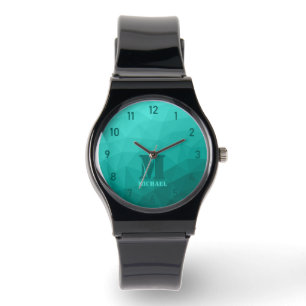 Turquise teal geometric mönster Monogram Armbandsur