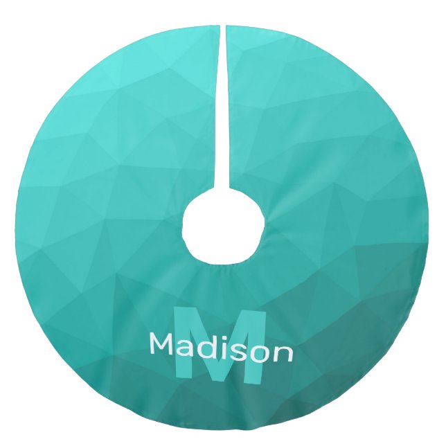 Turquise teal geometric mönster Monogram Julgransmatta Borstad Polyester (Framsidan)