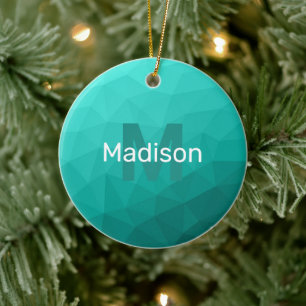 Turquise teal geometric mönster Monogram Julgransprydnad Keramik