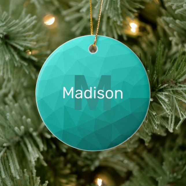 Turquise teal geometric mönster Monogram Julgransprydnad Keramik (Träd)