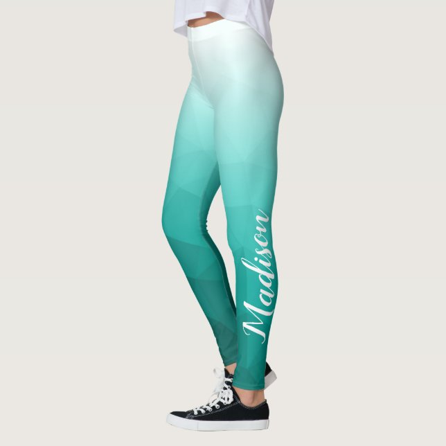 Turquise teal Gradient Geometry Mesh Mönster Namn Leggings (Vänster)