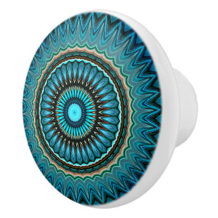 Turquise Teal Grönt Mandala Round Star Mönster Knopp