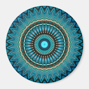 Turquise Teal Grönt Mandala Round Star Mönster Magnet
