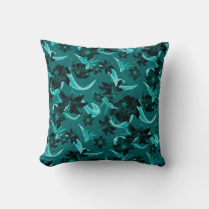 Turquise & Teal Modern Blommigt   Lily Flowers Kudde