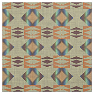 Turquise Teal Orange Native Tribal Mosaic Mönster Tyg